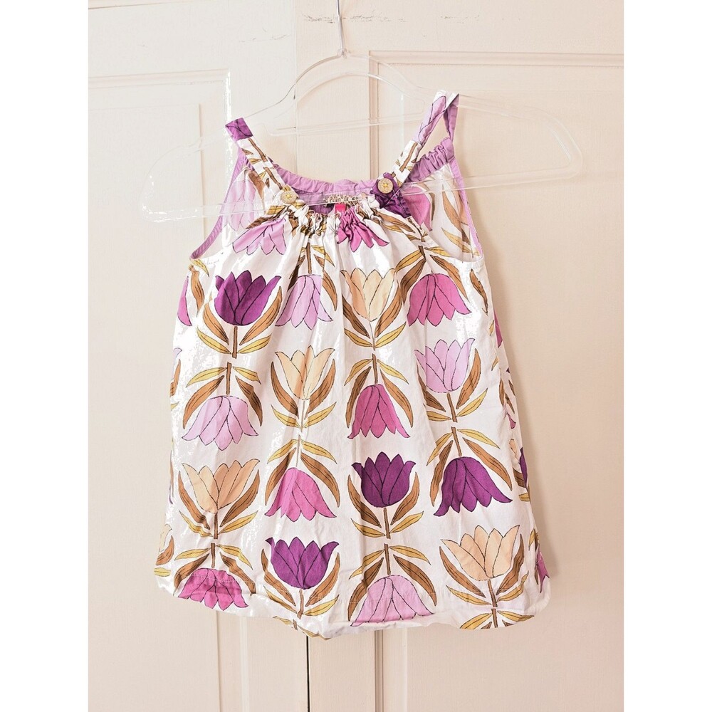 Pink Chicken Sun Dress Size 4T Adjustable Tie Back Retro Floral Print